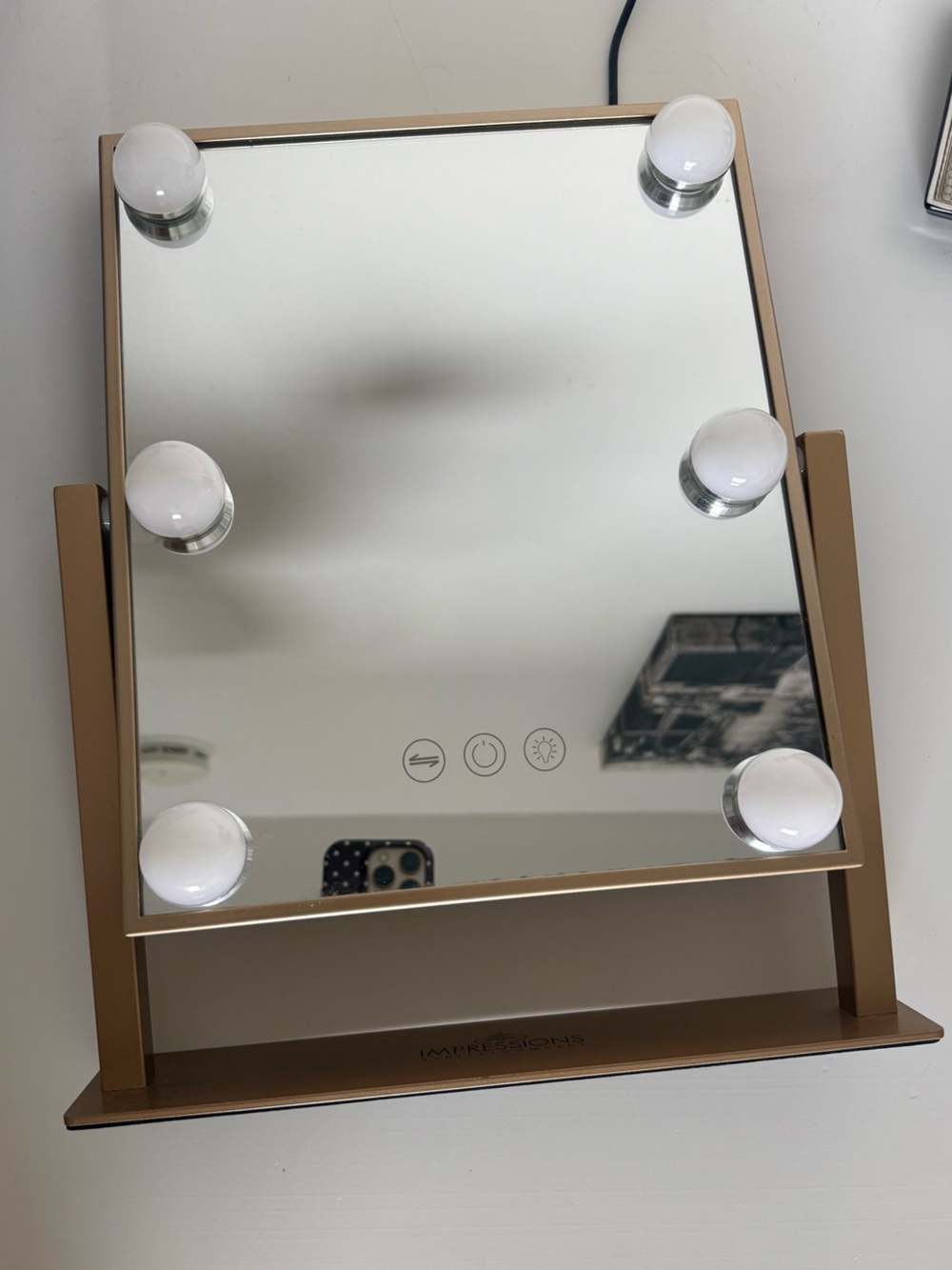 LED Gold Tabletop Vanity Mirror with Touch Controls